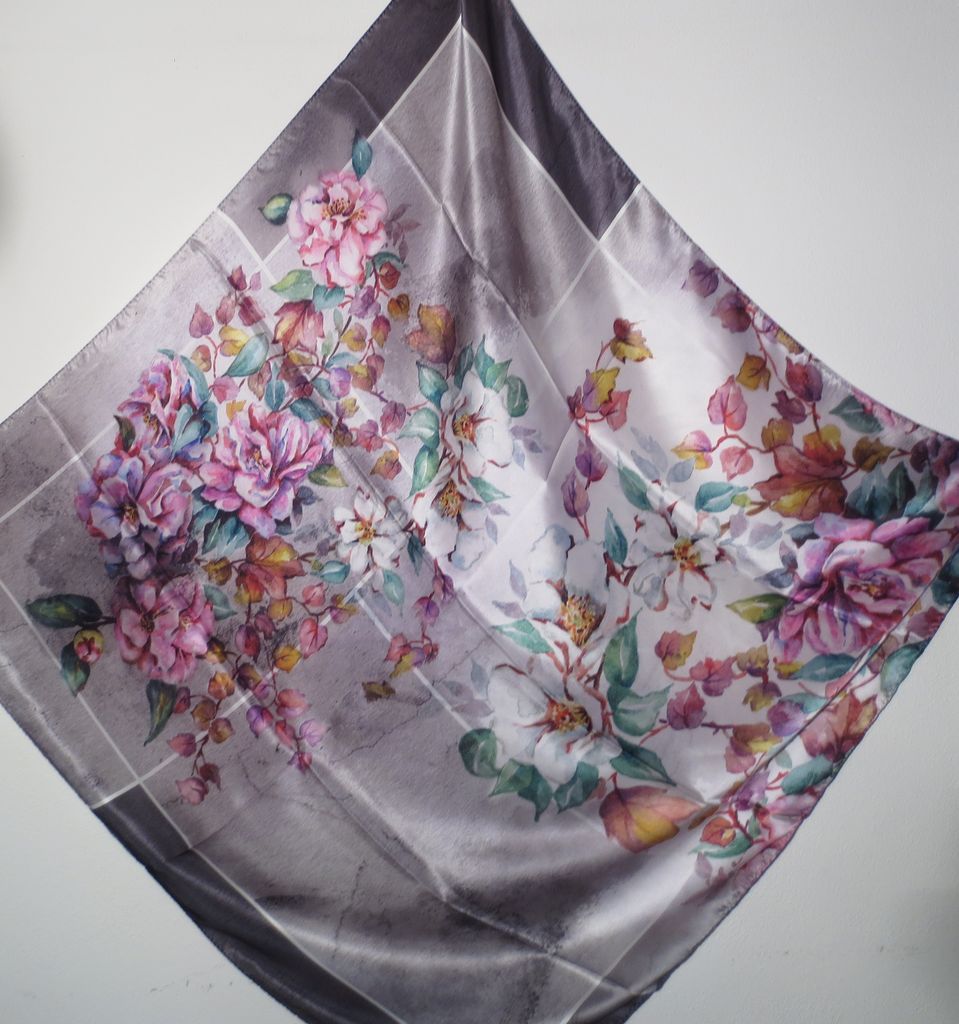 Pure silk square scarf 47192 - Azalea Bellagio - Silk of Como